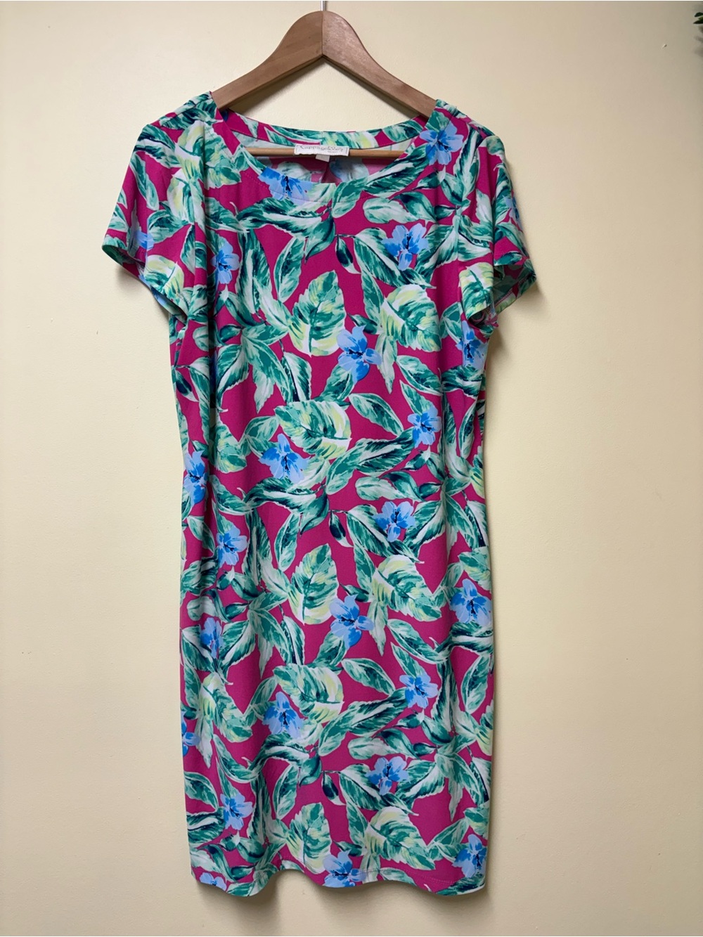 Pappagallo Victoria Island Palm Print Short Sleeve Shift Dress Large